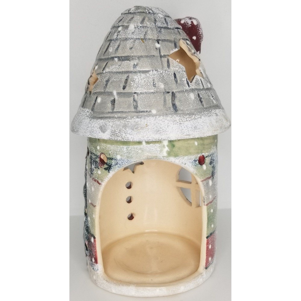 Christmas Cottage Candle Holder Ceramic 7" H